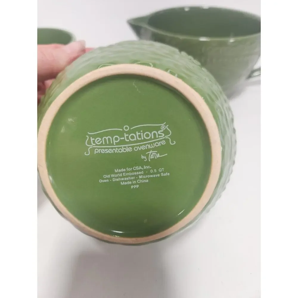 Temp-tations by Tara Old World Green Nesting Batter Mixing Bowls Set of 3 1.5QT